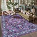 Kokia 9x12 Washable Area Rugs Violet Purple with Vintage Orient Design, Soft Rug for Living Room or Bedroom, Non-Slip Low Pile Stain Resistance Features, Distressed Medallion Pattern (I.violet/Blackberry/Turquoise/Wine)