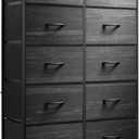 WLIVE Black Tall Dresser for Bedroom with 10 Drawers, Chest of Drawers, Dressers Bedroom Furniture, Storage Organizer Unit with Fabric Bins for Closet, Hallway, Living Room (Charcoal Black Wood Grain Print)