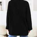 MEROKEETY Women's 2025 Fall Oversized Sweaters Chunky Long Lantern Sleeve Buttoned Mock Neck Winter Knit Loose Pullover Tops (Black, M)