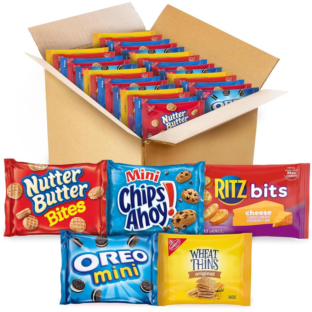 OREO Mini Cookies, Mini CHIPS AHOY! Cookies, RITZ Bits Cheese Crackers, Nutter Butter Bites & Wheat Thins Crackers, Nabisco Cookie & Cracker Variety Pack, 50 Snack Packs (EXP 09/03/26)