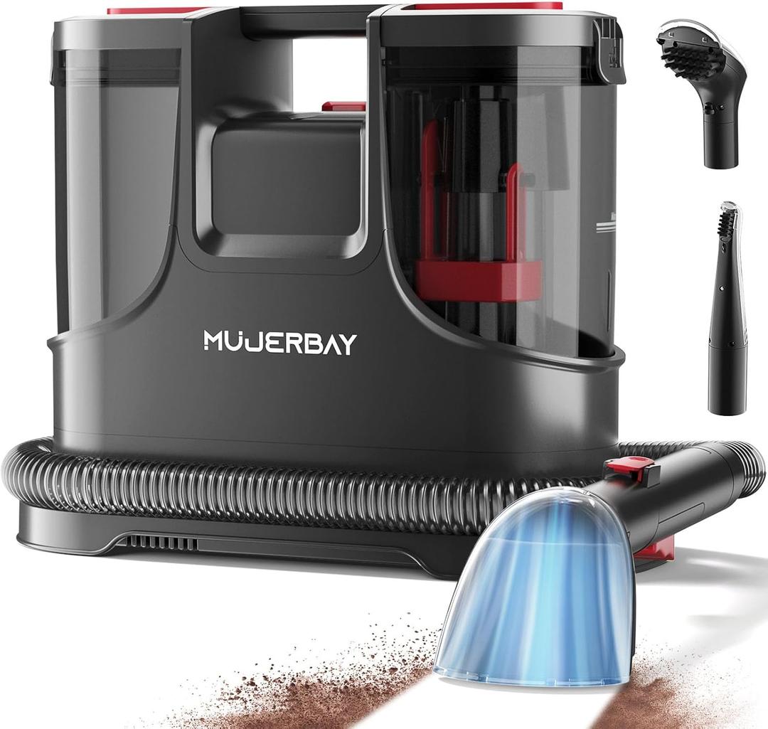 Carpet Cleaner, MUJERBAY UltraClean Portable Spot and Stain Cleaner, Easy Move with Handle, 1.5-inch Deep Cleaning Machine for Couch, Stairs, Car and Pet Messes. Red
