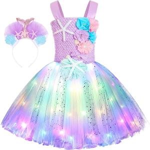 Summer 3 Colors Mermaid Tutu Dress for Girls with Headband Birthday Party Dresses Dress Up Clothes L
