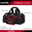 HAUTMEC 2-Piece Rolling Tool Bag Set, 15" Wheeled Tool Bag & Wide Mouth Tool Tote, Heavy-Duty Tool Storage Organizer with Durable Off-Road Wheel, Steel Telescoping Handle & Shoulder Strap HT0288