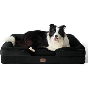 Bedsure Orthopedic Dog Bed for Large Dogs - Big Washable Dog Sofa Beds Large, Supportive Foam Pet Couch Bed with Removable Washable Cover, Waterproof Lining and Nonskid Bottom, Black (35"l X 25"w X 6.5"th)