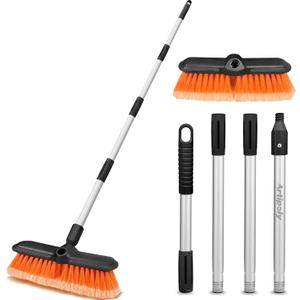 65" Car Wash Brush with Extension Pole, Car Wash 10 Dip Soft Brush, No Scratch Car Cleaning Brush Supplies for RV Boat Truck SUV, House Siding, Snow, Floors, Extension Aluminum Alloy (Orange)