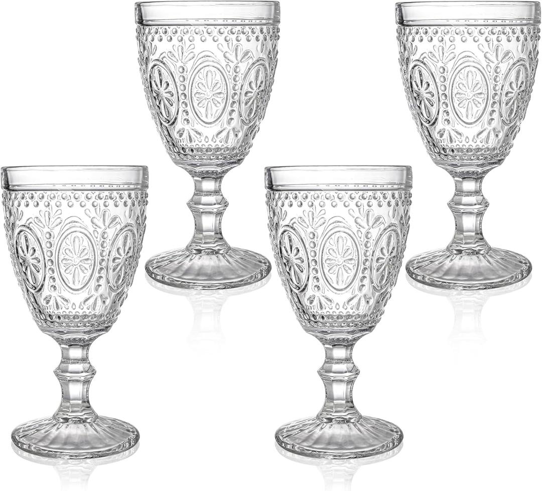 Bekith Clear Glass Goblets, Drinking Goblets Stemmed Water Glasses for Iced Tea Wine Juice Beer Cold Beverage, Goblet Glassware for Parties, 10 Ounce, Set of 4