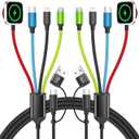 Travel Essentials 4-in-2 Multi Charging Cable with iWatch Charger, 2Pack 5FT Nylon Charging Cords, USB C/USB A Phone Charger Cord for iPhone 17-5, iPad, Galaxy S25-S21, Cruise/Car/Home Use