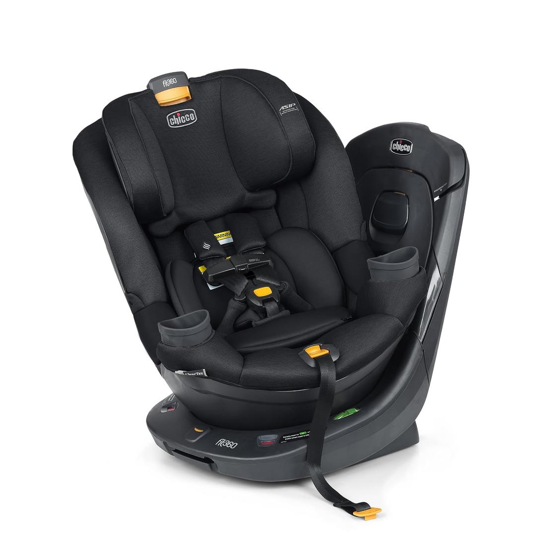 Chicco Fit360 ClearTex Rotating Convertible Car Seat with 360 Degree Rotation for Rear-Facing and Forward-Facing, LeverLock Self-Tensioning Lock System, Obsidian/Black, EXP: FEB 2034