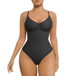 FeelinGirl Shapewear Tummy Control Bodysuits for Women Seamless Body Shaper Shapewear Thong Body Shaper XS-S Black