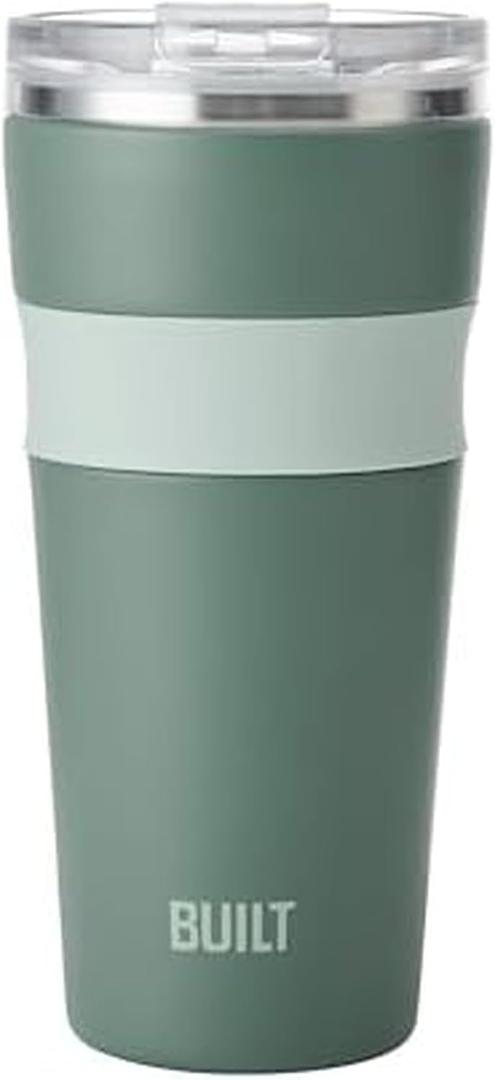 BUILT 24 oz Stainless Steel Vacuum Insulated Tumbler - Sage Green Double Wall Travel Cup, Keeps Drinks Cold 24 Hours or Hot 8 Hours, Leak Proof Lid with Flip Straw, Silicone Grip
