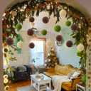 16 Pcs Christmas Ceiling Hanging Decorations Large Christmas Ball Ornaments Flocked Velvet Balls, Brown Beige Green Neutral 2.4 Inches Shatterproof DIY with Hook and Fishing Line for Wall Tree Garland