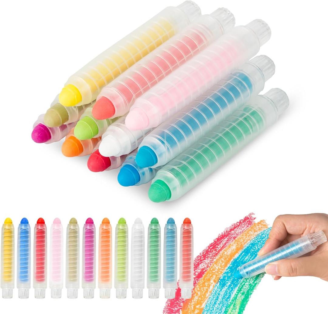 Dustless Chalk for Kids,Non-toxic 12 Colored Sidewalk Chalk With Holder for Kids, Washable Toddlers Chalks for Blackboard Drawing Writing-christmas gifts for grandkids