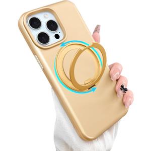ankofave Magnetic for iPhone 15 Pro Max Phone Case with 360 Spin Stand, Matte Luxury Metallic Luster, 3.0 mm Thick Protection Hard PC Scratch-Resistant Case for iPhone 15 Pro Max 6.7", Champagne Gold