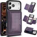 for iPhone 17 pro max Wallet Case, 2-in-1 Detachable Phone Case, Card Holder RFID Blocking, Fashionable Faux Leather Card Slot & Folding Design (Purple)