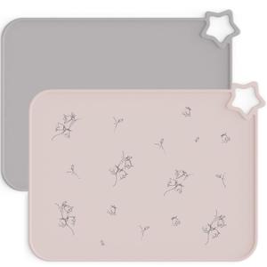 Moonkie Silicone Placemats for Baby & Kid, Stain-Proof Non-Slip Toddler Food Mats Eating Table Mat with 2 Packs(Ether/Sage (Blush/Misty Purple)