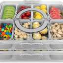 Divided Serving Tray with Lid and Handle,8 Compartments Snacks Box,Snack Fruit and Veggie Tray,Portable Platter for Candy Fruits Nuts Snack Party Entertaining Picnic (2 PCS Grey)