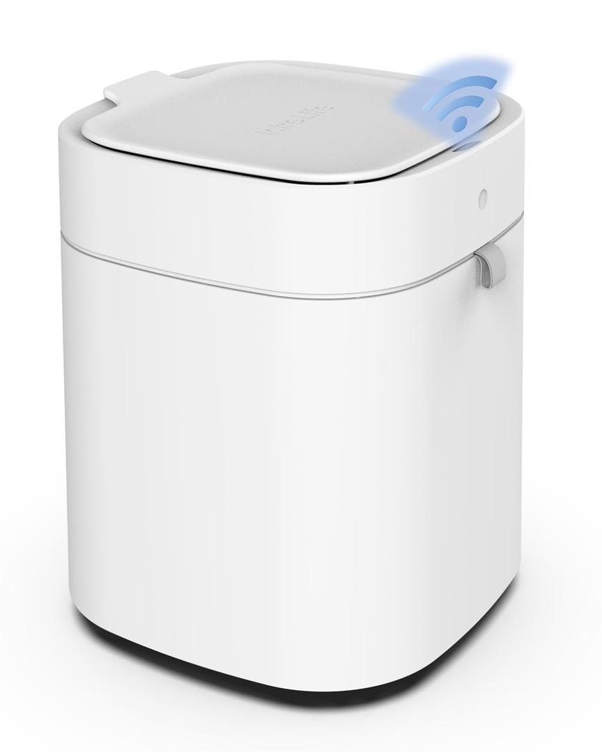 Automatic Bathroom Trash Cans Touchless, 3.5 Gallon Self-Sealing and Self-Changing Smart Trash Can, Rechargeable Motion Sensor Trash Bin with Lid for Bathroom Office Bedroom Kitchen White (White(with 1 Refill Rings))
