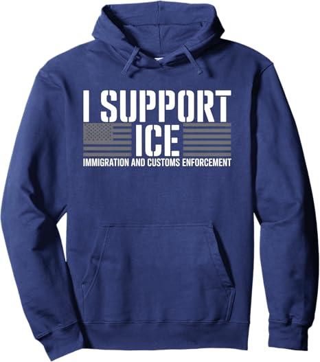 Support ICE American Flag Border Patrol Immigration Officers Pullover Hoodie L