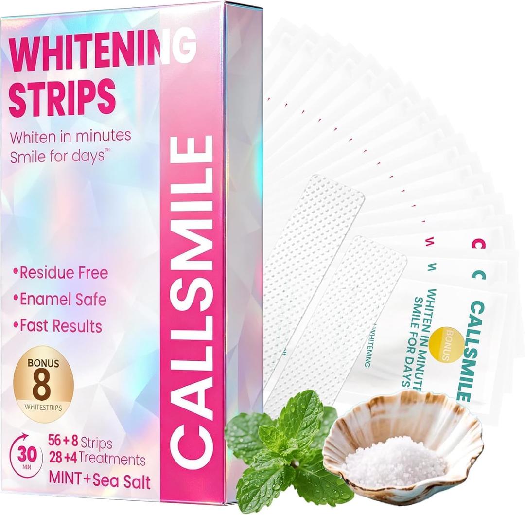4 x CALLSMILE Whitening Strips for Teeth Sensitive: 64 Strips Gentle Teeth Whitening Strips Enamel Safe Non-Slip Dry Strip Technology Residue Free Daily Oral Care, Mint