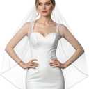 1 Tier Crystal Pearl Beaded Edge Bridal Wedding Veil Fingertip Length (White) 40"*63"