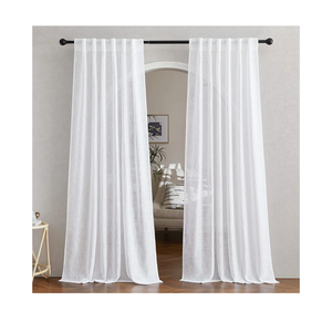 NICETOWN White Linen Sheer Curtains and Drapes 84 inches Long, Rod Pocket & Back Tab semitransparent with Light Through Vertical Window Treatments for Sliding Glass Door & Living Room, 52"W, Set of 2