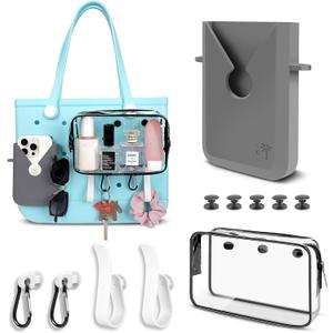 6PCS Compatible with Original Medium and Large Bogg Bag, Phone Holder for Inside and Outside of Bogg Bag Accessories, PVC Insert Bags, Hooks, and Keychain (Black)