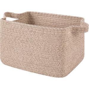 OIAHOMY Woven Storage Basket for Shelves, Rectangle Cotton Rope Baskets for Organizing, 13 x 10 x 9 in, Storage Bins for Dog Toys,Towel,Books,Gift,Brown