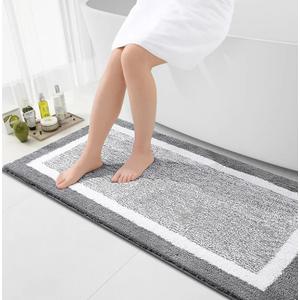 Bathroom Rug and Toilet Rug U-Shaped, Bath Rug Size 57x20 and U-Shaped 24x20 in Grey, 2 Item Bundle