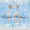7x5ft Happy 16th Birthday Backdrop Sweet 16 Girl Blue Bokeh Winter Snowflake Silver Crown with Gem Diamonds Background Party Decorations Cake Table Banner Photo Booth Props