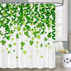 JAWO St Patricks Day Shower Curtain, Green Clover Shamrock Shower Curtain Irish Shamrock Bathroom Set, Spring Shower Curtain Set with Hooks, 70X70 in (72"W x 72"L (Pack of 1), Multi3)