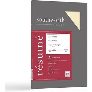 Southworth 100% Cotton Rsum Paper, 8 1/2" x 11", 24 Lb, 100% Recycled, Ivory, Pack Of 100