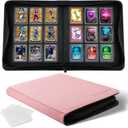 WITHYU Toploader Binder Holds 360 Top Loaders, 9 Pocket Ringless Card Holder for 3" x 4" Rigid Cards, Trading Card Album with 20 Toploaders for Sports, TCG, MTG (Pink)