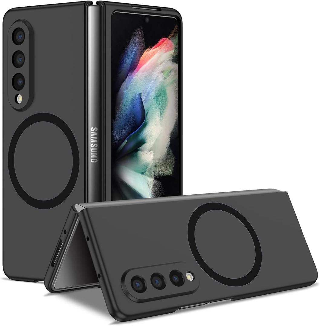 Compatible with Magsafe Case for Samsung Galaxy Z Fold 4, Luxury Magnetic Anti Scratch Slim with Hinge Protection Protective Cover for Galaxy Z Fold 4.Case Black