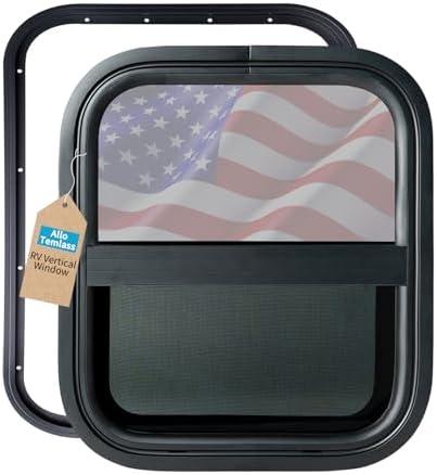 AlloTemlass Vertical RV Window, 14" W x 16" H Tinted Sliding Camper Trailer Window with Trim Ring, DOT Certified Replacement Window for RVs, Cargo Trailers, and Tiny Houses