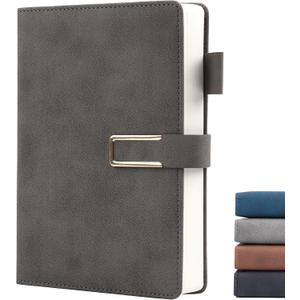Hardcover Lined Notebook Journal for Women & Men,256 Pages 5.7 x 8.3 inches,A5 Ruled Notebooks Magnetic Closure Leather Journal,Daily for Work,Meeting,Travel,Writing,School and Note Taking (Gray)