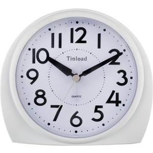 Tinload 5.5" Large Analog Alarm Clock Silent Non Ticking, Gentle Wake, Beep Sounds, Increasing Volume, Battery Operated Snooze and Manual Light, Easy Set,White(Best for Elder)