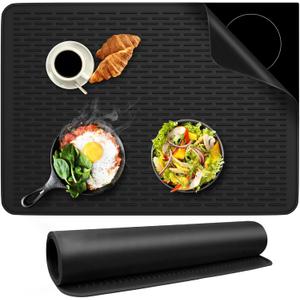 Silicone Stove Top Covers for Electric Stove, 28" x 20" Stovetop Cover, Dish Drying Mat XL for Kitchen, Stove Mat Protector, Heat Resistant Cooktop Cover, Flat Range Stovetop Protector, Black