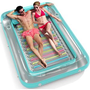 Jasonwell 4 in 1 Inflatable Tanning Pool Lounger Float - Sun Tan Tub Sunbathing Lounge Raft Floatie Toys Water Filled Bed Mat Pad for Adult Blow Up Kiddie Kids Ball Pit XXL (Green w reflective base)