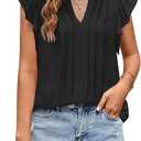 KIRUNDO Spring Tops for Women Lightweight Blouses Dressy Casual Ruffle Sleeve V Neck Pleated Business Casual Summer Shirts(Black, Small)