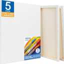 FIXSMITH Stretched White Blank Canvas - 16x20 Inch, 5 Pack,Primed Large Canvas,100% Cotton,5/8 Inch Profile of Super Value Pack for Acrylics,Oils & Other Painting Media