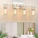Honesorn 4 Light Bathroom Vanity Light Fixture, Brushed Nickel With Clear Glass Shade, Modern Over Mirror, E26 Base