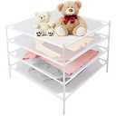 Shrivee Sweater Drying Rack Flat, Metal Tube Mesh Clothes Drying Rack for Laundry with Rubber Feet, Stackable Laundry Clothing Dryer Rack for Art, Clothes, Indoor & Outdoor, White, 4-Layer