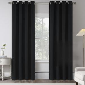 Black 100% Blackout Linen Curtains 120 Inches Extra Long Ceiling to Floor,Eyelet Top Full Black Out Room Darkening Thermal Insulated Sliding Glass Door Curtain Panels W50 x L120 Length 10 FT Drapery