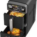 10-QT Dual Large Air Fryer, XL 2-Basket Air Fryer, 10-in-1 Technology Double Cooks 4 Foods at Once, Smart Finish & Match Cook, Air Fry, Broil,Bake, Easy Meals, Easy Clean and Dishwasher Safe, Black.