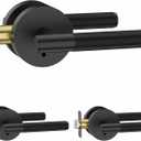 Amerdeco 3 Pack Matte Black Door Handles Interior, Knurled Privacy Door Handles with Lock,Heavy Duty Black Door Lever for Bedroom or Bathroom,Reversible Keyless for Left Right Handed Doors
