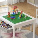 UTEX Wooden 2 in 1 Kids Construction Play Table and 2 Chairs Set with Storage Drawers, and Built in Plate Compatible with Lego and Duplo Bricks