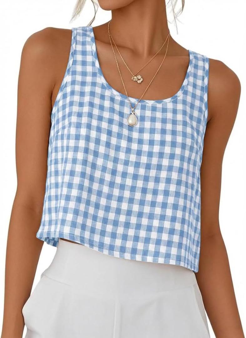 IDEALSANXUN Womens Scoop Neck Crop Tank Tops Spring Summer Sleeveless Tops (Blue, S)