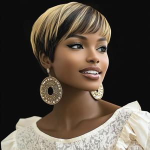 Short Black Bob Wig Straight Wig Short Wig With Bangs Short Pixie Wigs For Black Women, BOB-1B/4/27