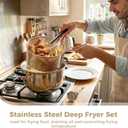 4 Pcs Deep Fryer Pot with Basket, 304 Stainless Steel Fryer Includes 6QT Pot for Frying, Steaming, Cooking, Food Clip, Thermometer and Frying Basket, Great for Home Kitchen Use (4Pcs)