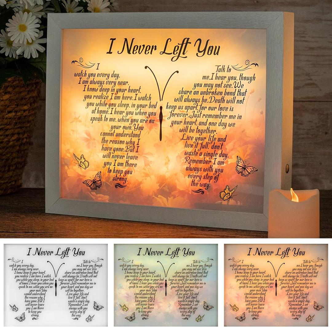 Sympathy Gift LED Memorial Shadow Box Memorial Gifts for Loss of Loved One Mother Mom Dad Father, Bereavement Gifts Condolences Gifts in Memory of Loved One Gifts (I Never Left You White)